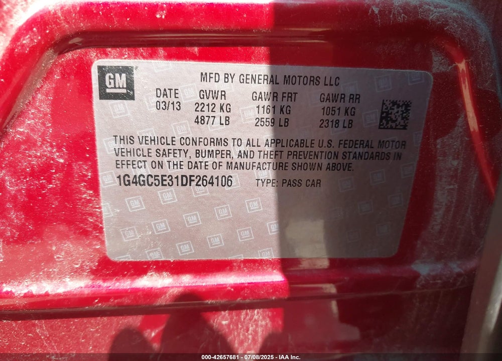 2013 BUICK LACROSSE VIN: 1G4GC5E31DF264106