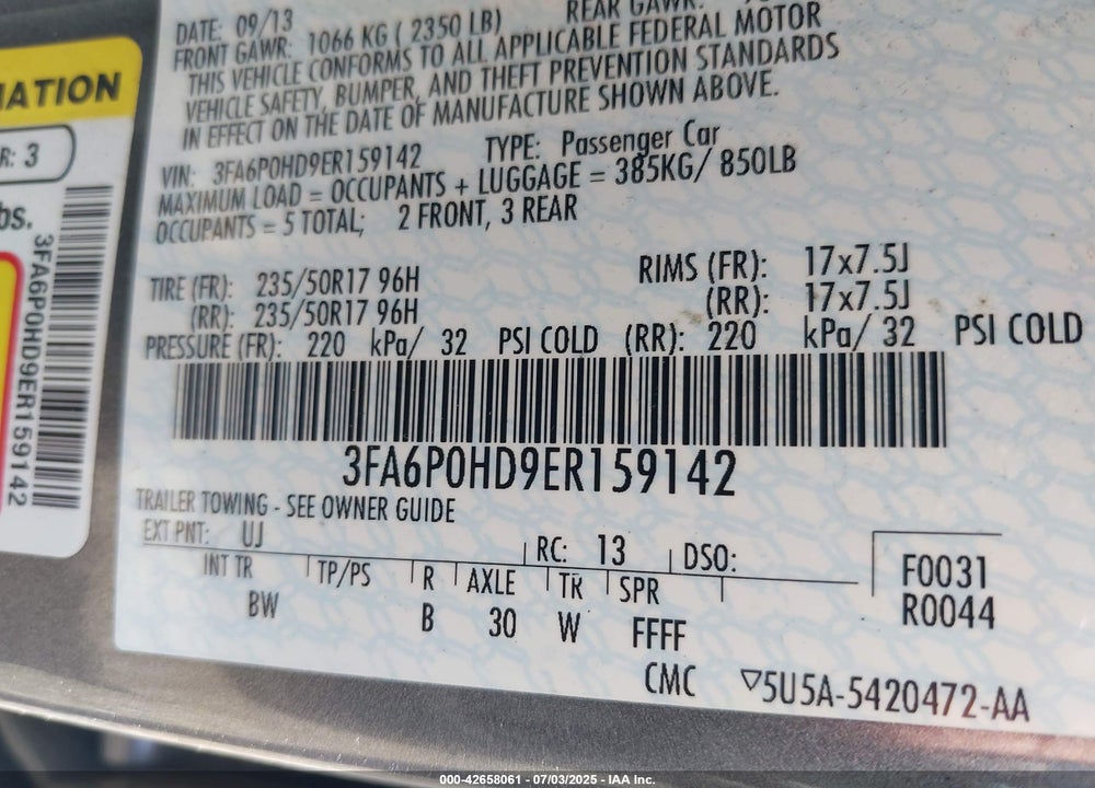 2014 FORD FUSION VIN: 3FA6P0HD9ER159142