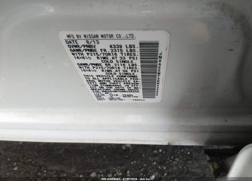 2013 NISSAN ROGUE VIN: JN8AS5MT5DW546686