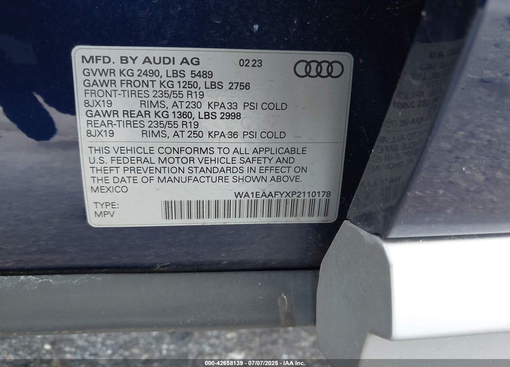 2023 AUDI Q5 VIN: WA1EAAFYXP2110178