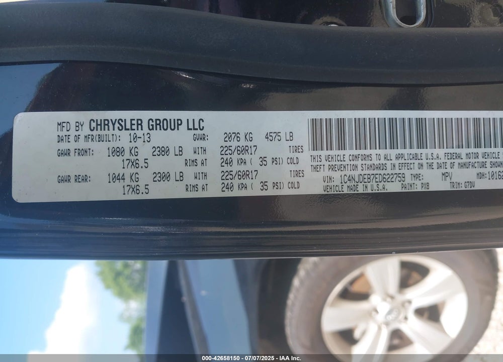 2014 JEEP COMPASS VIN: 1C4NJDEB7ED622759