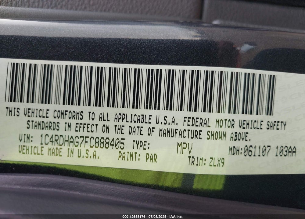 2015 DODGE DURANGO VIN: 1C4RDHAG7FC888405