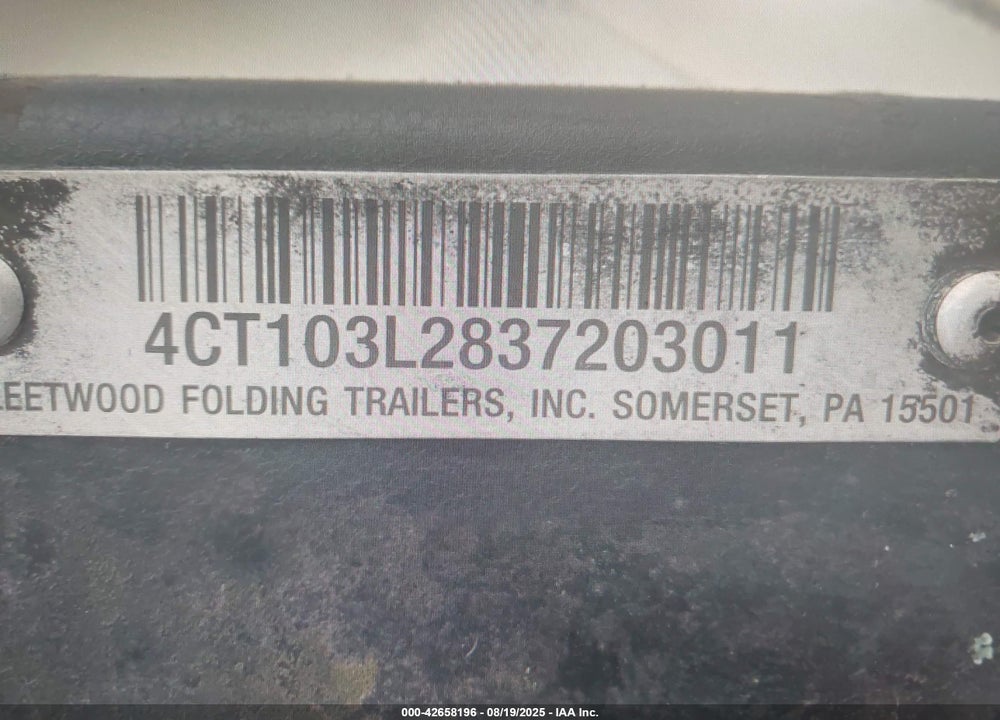 2003 COLEMAN CAMPER TRAILER VIN: 4CT103L2837203011