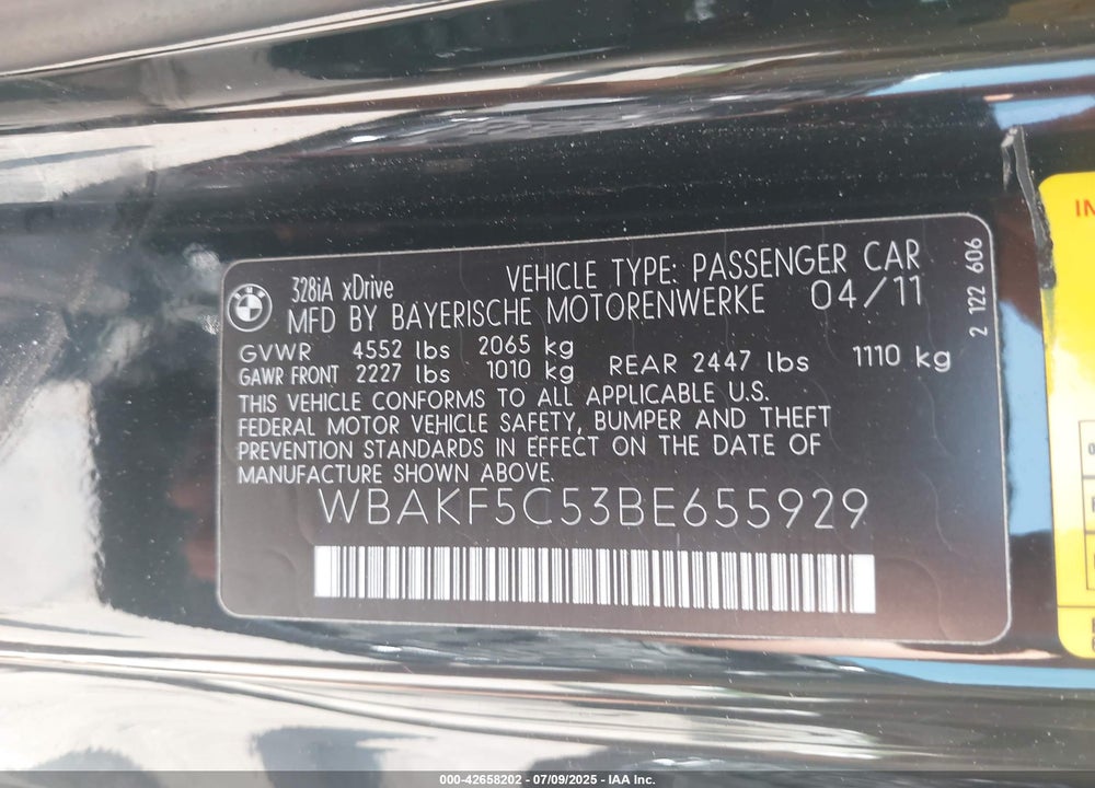 2011 BMW 328I XDRIVE VIN: WBAKF5C53BE655929