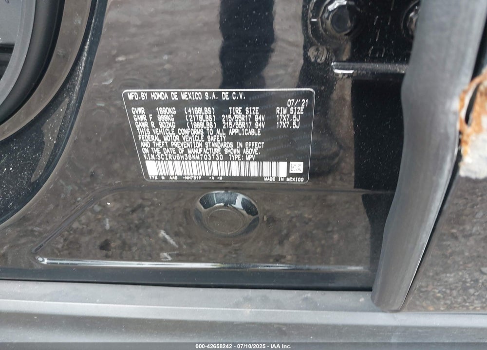 2022 HONDA HR-V AWD LX VIN: 3CZRU6H36NM703730