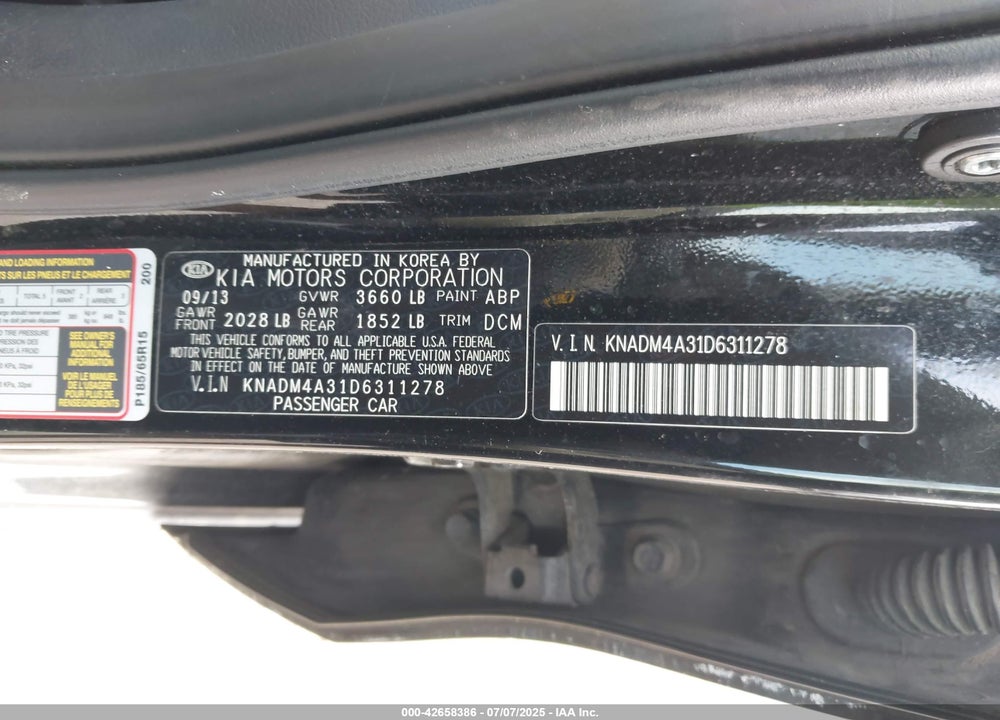 2013 KIA RIO LX VIN: KNADM4A31D6311278