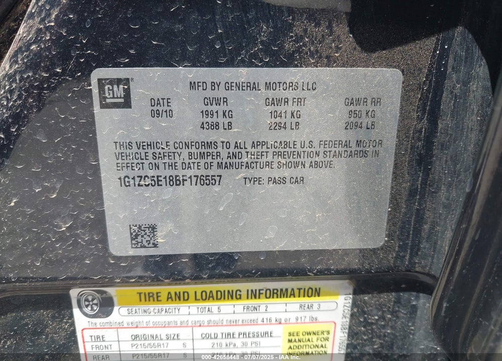 2011 CHEVROLET MALIBU VIN: 1G1ZC5E18BF176557
