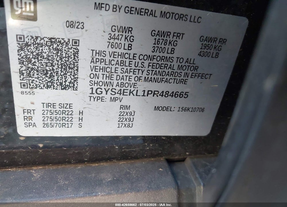 2023 CADILLAC ESCALADE 4WD SPORT VIN: 1GYS4EKL1PR484665