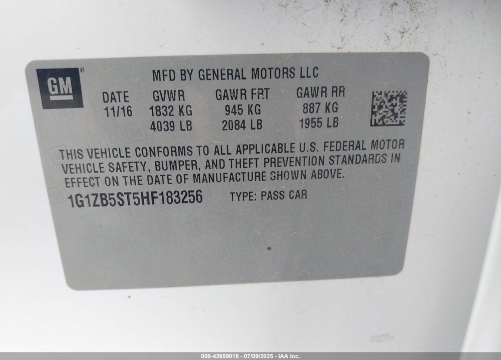 2017 CHEVROLET MALIBU LS VIN: 1G1ZB5ST5HF183256