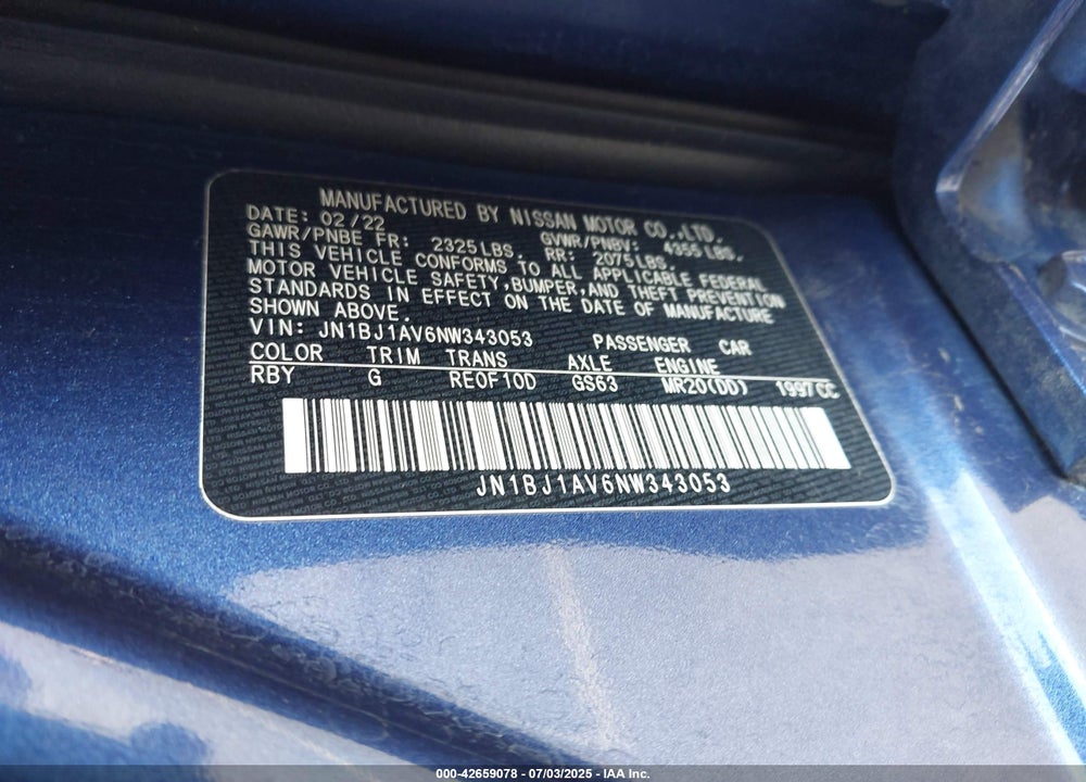 2022 NISSAN ROGUE SPORT VIN: JN1BJ1AV6NW343053
