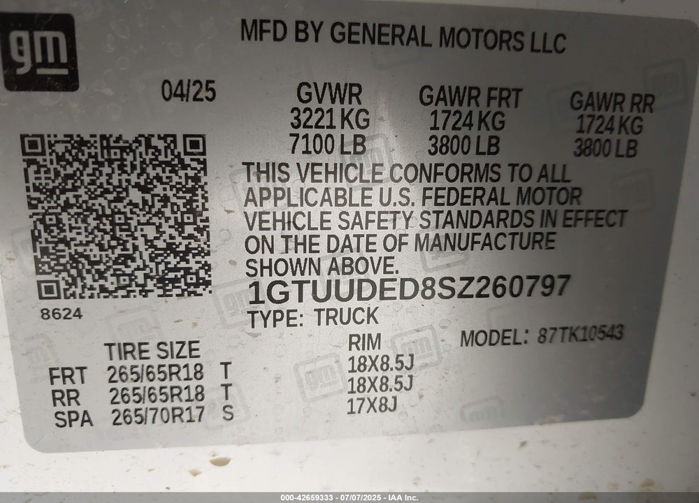 2025 GMC SIERRA VIN: 1GTUUDED8SZ260797