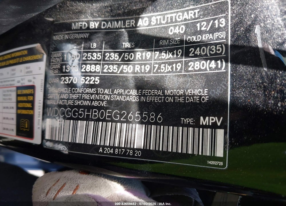 2014 MERCEDES-BENZ GLK 350 VIN: WDCGG5HB0EG265586