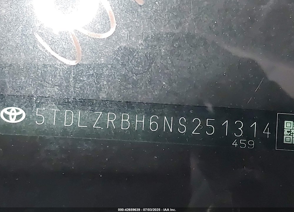 2022 TOYOTA HIGHLANDER XSE VIN: 5TDLZRBH6NS251314