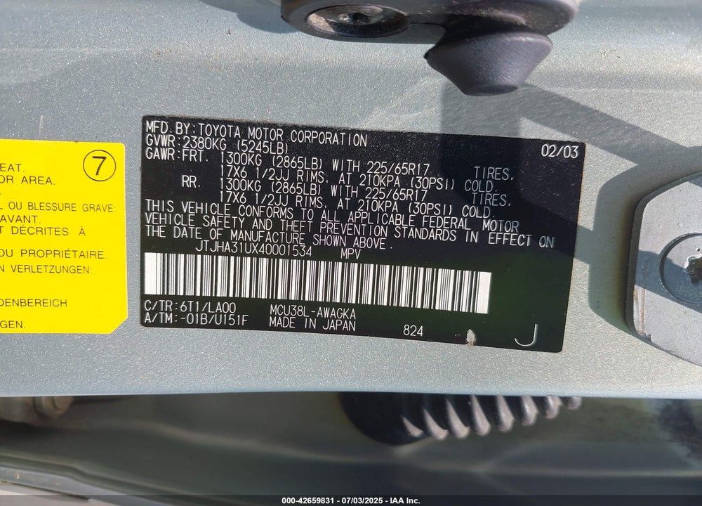 2004 LEXUS RX 330 VIN: JTJHA31UX40001534