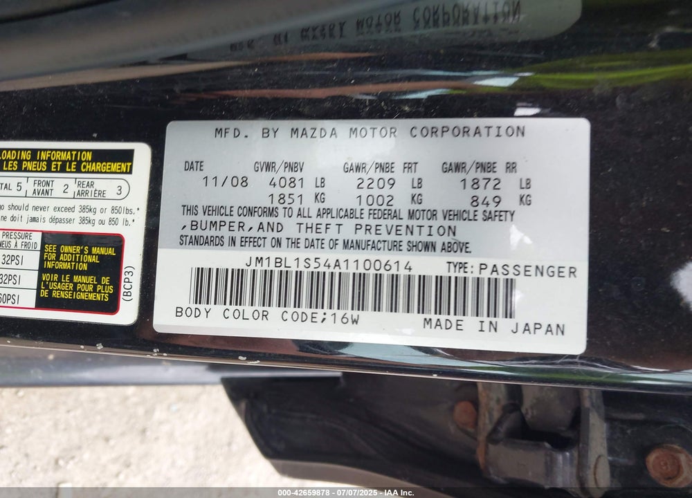 2010 MAZDA 3 VIN: JM1BL1S54A1100614