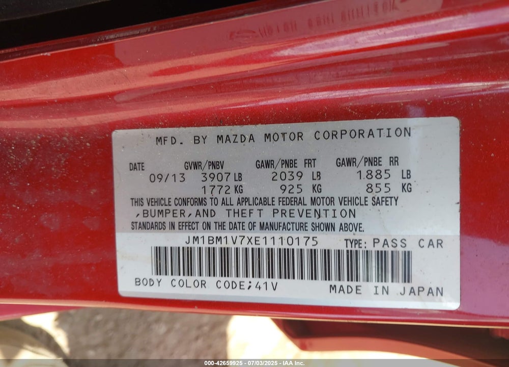 2014 MAZDA MAZDA3 VIN: JM1BM1V7XE1110175