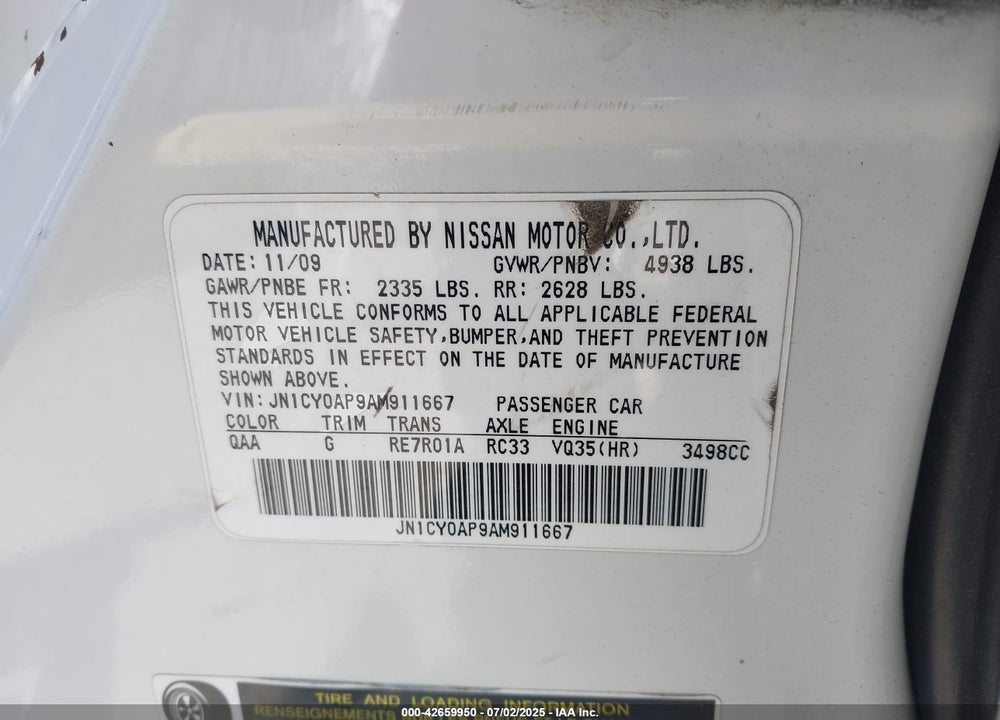 2010 INFINITI M35 VIN: JN1CY0AP9AM911667