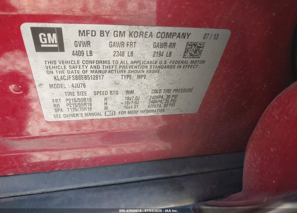 2014 BUICK ENCORE CONVENIENCE VIN: KL4CJFSB8EB512817