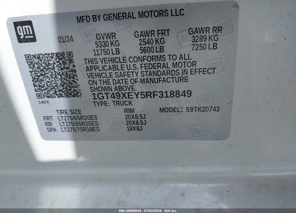 2024 GMC SIERRA 2500HD 4WD  STANDARD BED DENALI ULTIMATE VIN: 1GT49XEY5RF318849