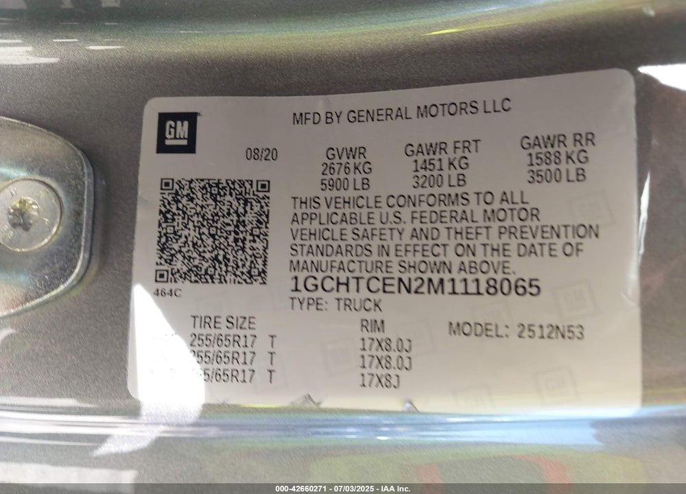 2021 CHEVROLET COLORADO VIN: 1GCHTCEN2M1118065