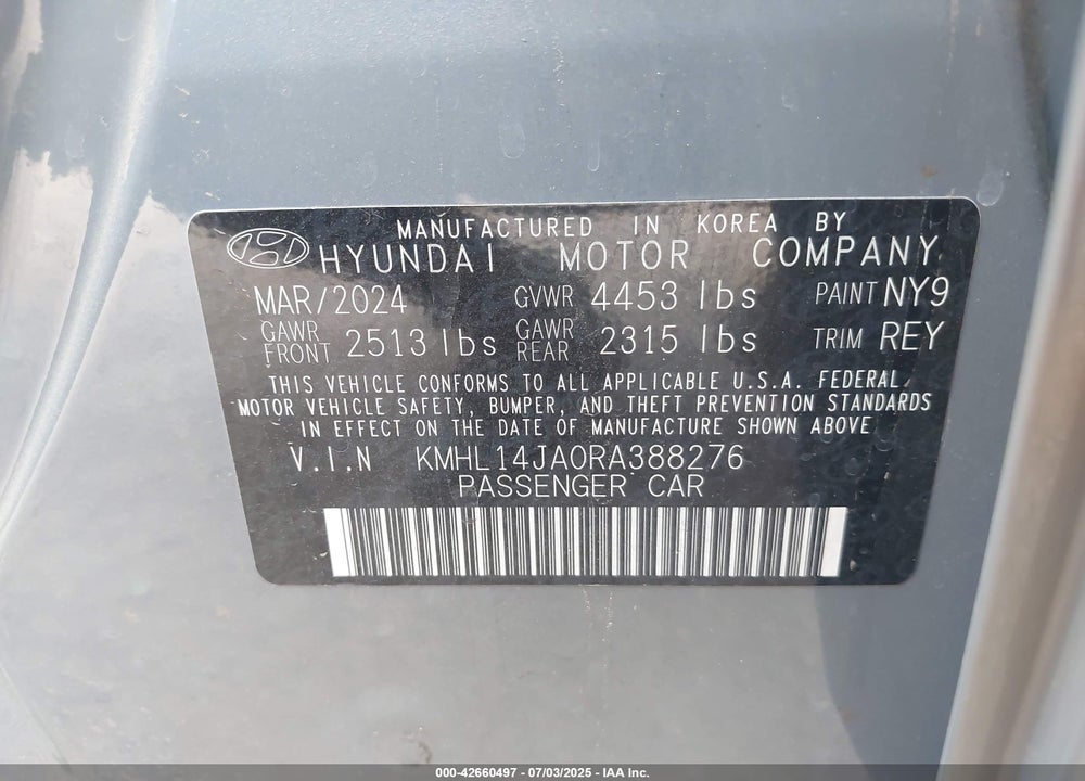 2024 HYUNDAI SONATA VIN: KMHL14JA0RA388276