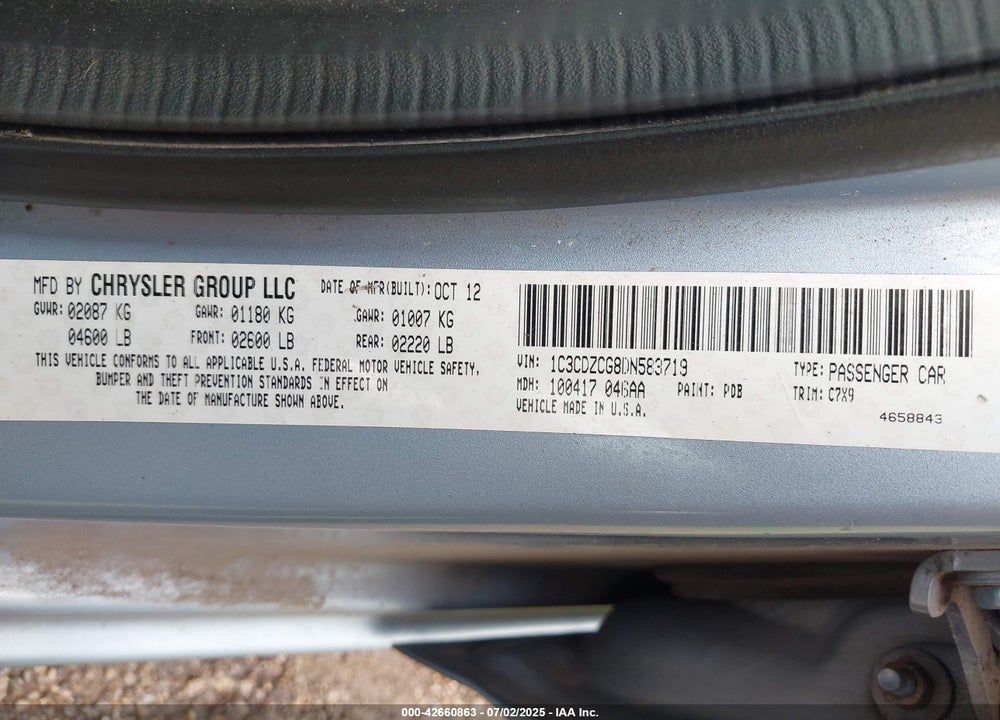 2013 DODGE AVENGER VIN: 1C3CDZCG8DN583719