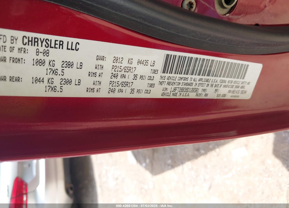 2009 JEEP PATRIOT VIN: 1J8FT28B39D126581