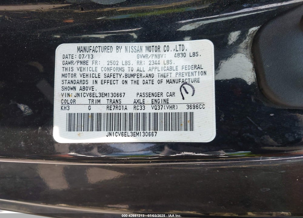 2014 INFINITI Q60 VIN: JN1CV6EL3EM130667