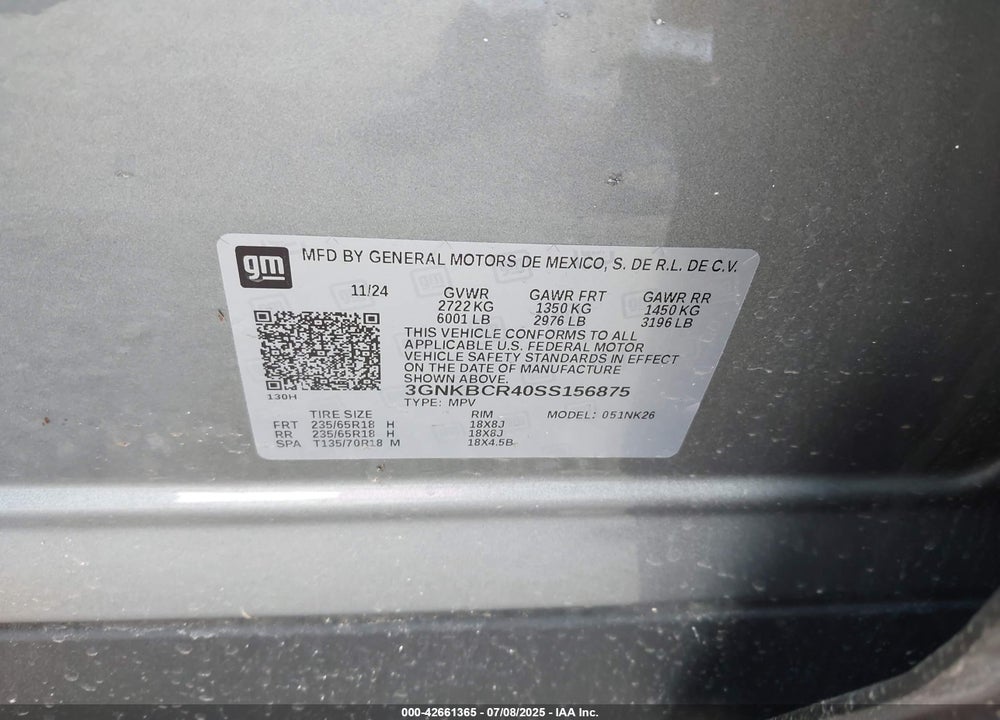 2025 CHEVROLET BLAZER VIN: 3GNKBCR40SS156875