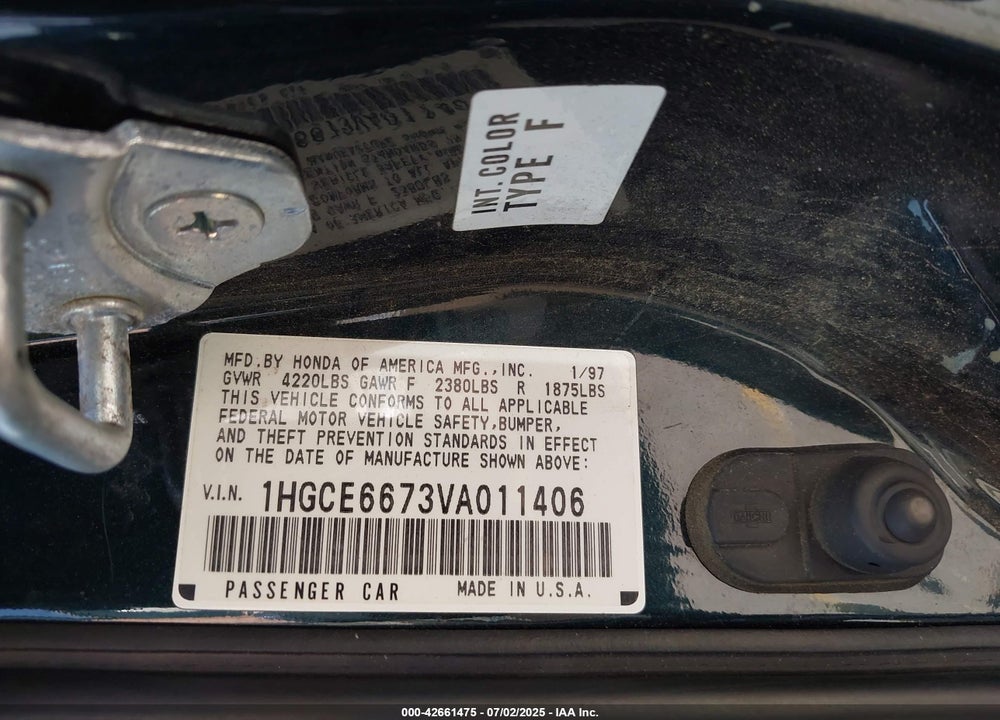 1997 HONDA ACCORD EX V6 VIN: 1HGCE6673VA011406