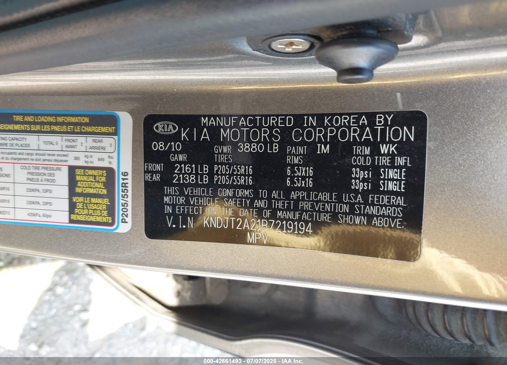 2011 KIA SOUL VIN: KNDJT2A21B7219194