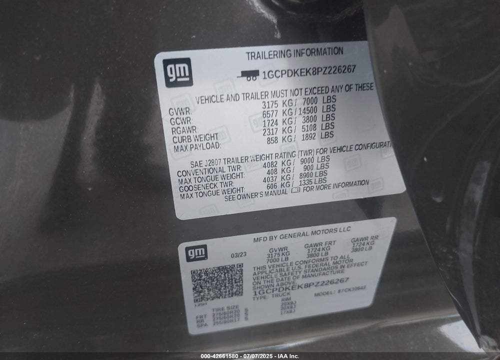 2023 CHEVROLET SILVERADO 1500 VIN: 1GCPDKEK8PZ226267