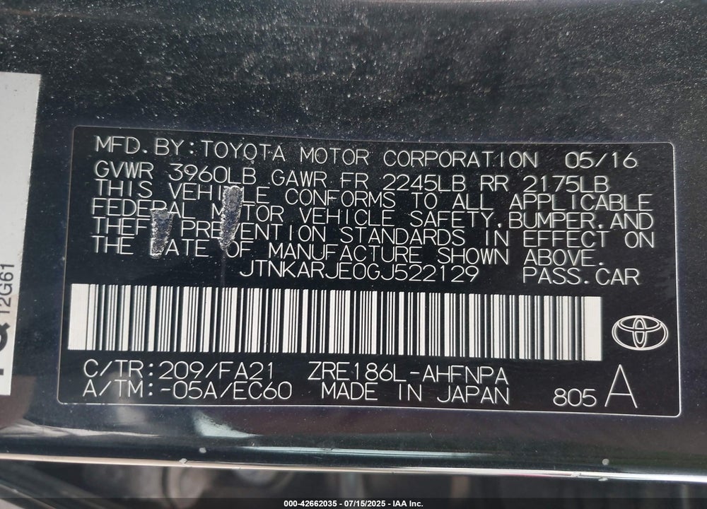2016 SCION IM VIN: JTNKARJE0GJ522129