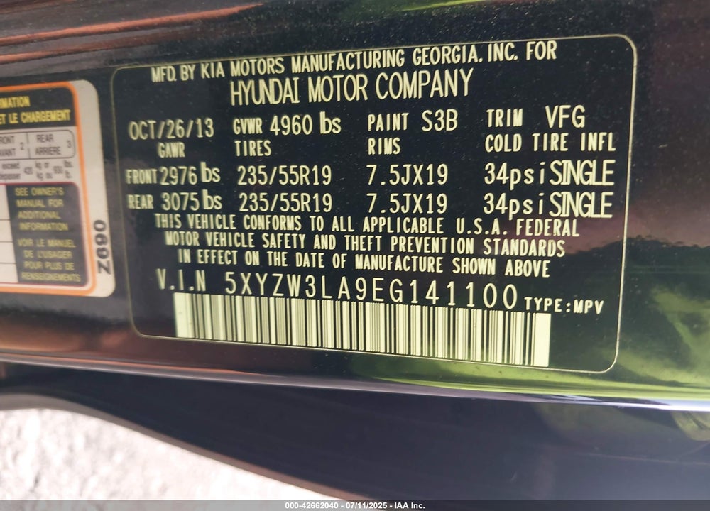 2014 HYUNDAI SANTA FE SPORT VIN: 5XYZW3LA9EG141100