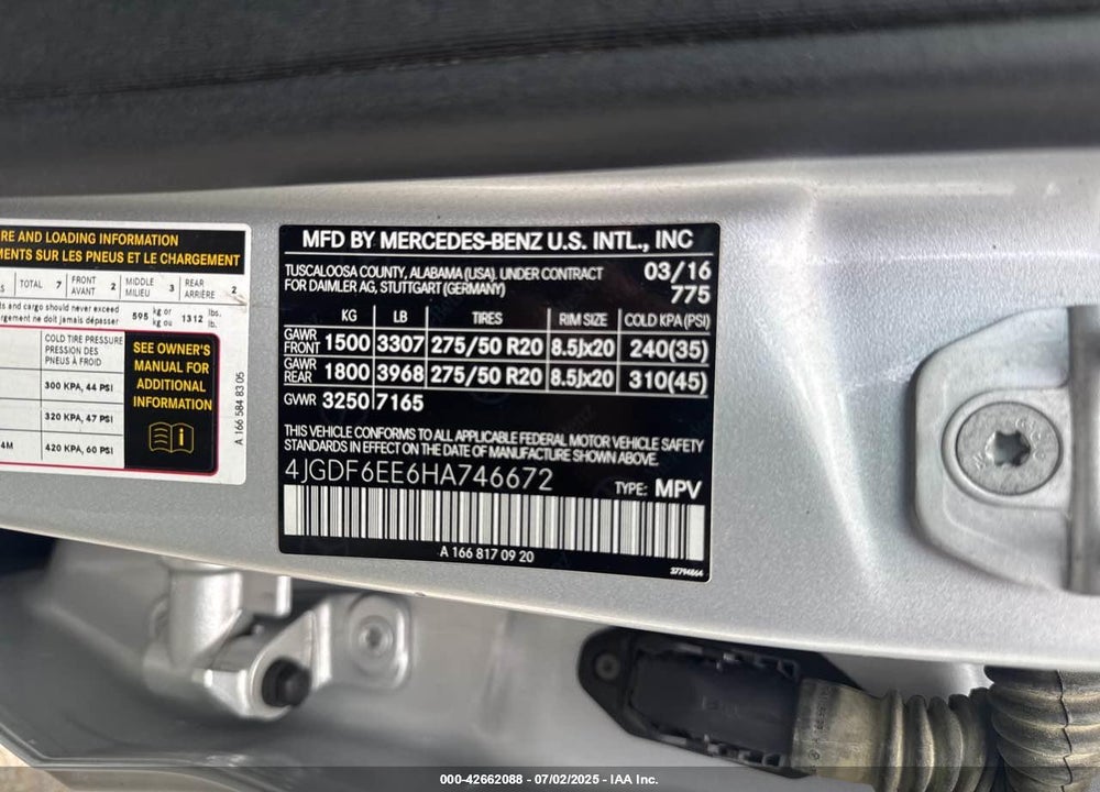 2017 MERCEDES-BENZ GLS-CLASS VIN: 4JGDF6EE6HA746672
