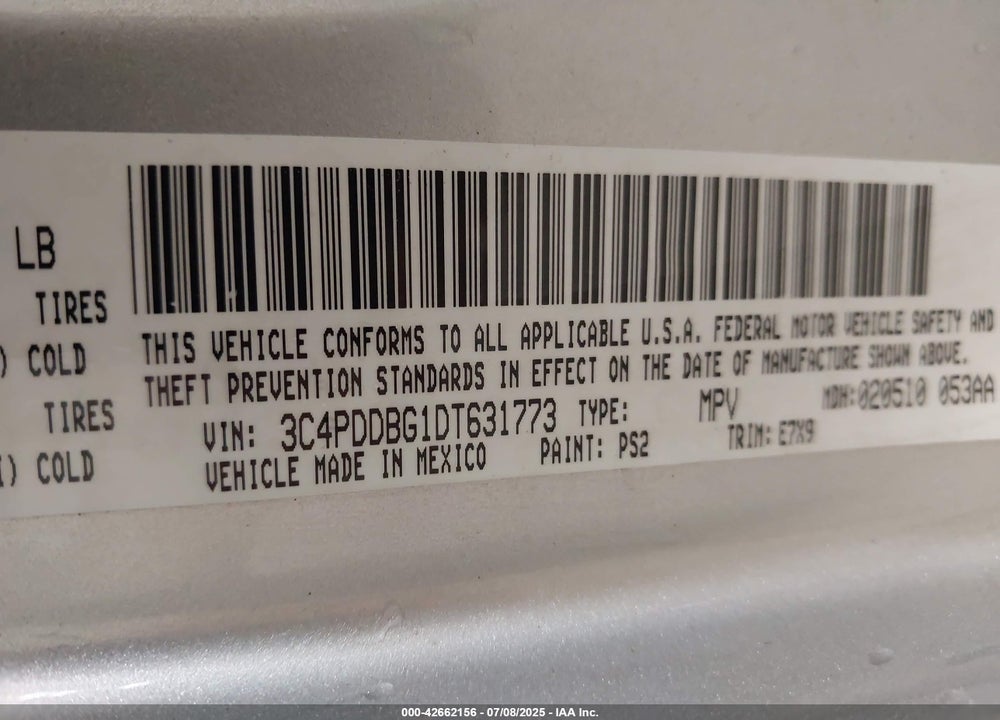 2013 DODGE JOURNEY VIN: 3C4PDDBG1DT631773