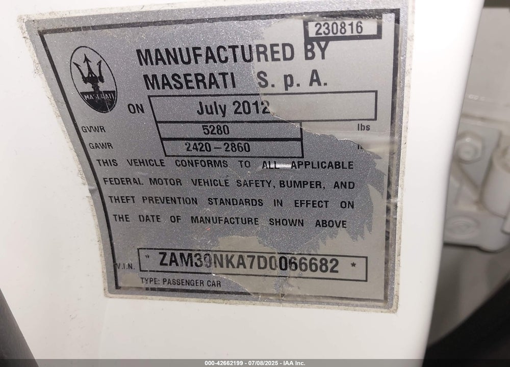 2013 MASERATI QUATTROPORTE S VIN: ZAM39NKA7D0066682