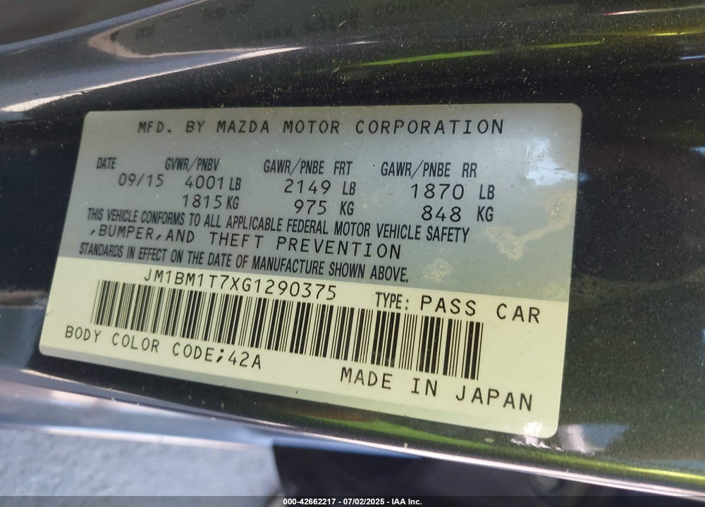 2016 MAZDA 3 I SPORT VIN: JM1BM1T7XG1290375