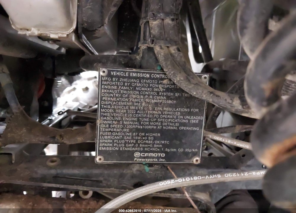 2022 CF MOTO UFORCE 1000 EPS 4X4 VIN: LCELV1Z21N6003762