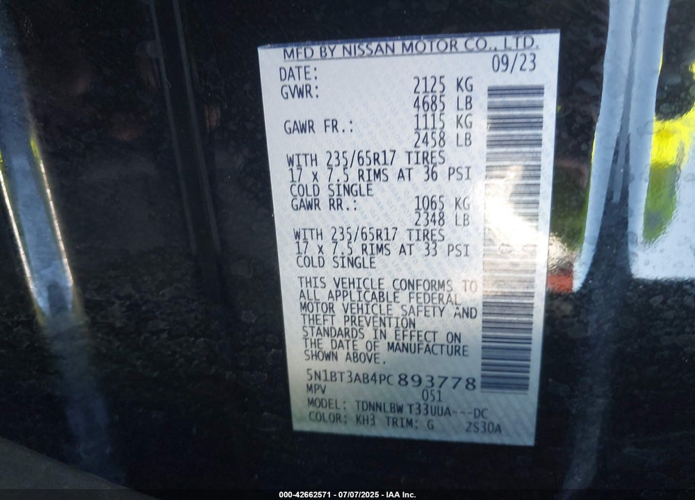 2023 NISSAN ROGUE S INTELLIGENT AWD VIN: 5N1BT3AB4PC893778