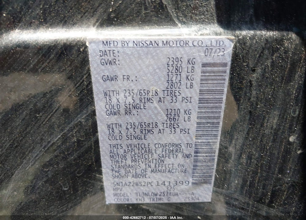 2023 NISSAN MURANO SV INTELLIGENT AWD VIN: 5N1AZ2BS2PC141399