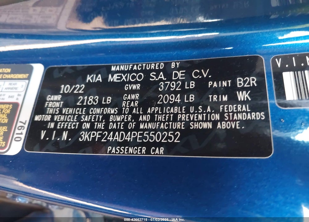 2023 KIA FORTE VIN: 3KPF24AD4PE550252