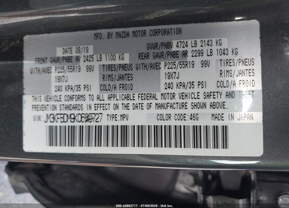 2019 MAZDA CX-5 VIN: JM3KFBDM9K0686727