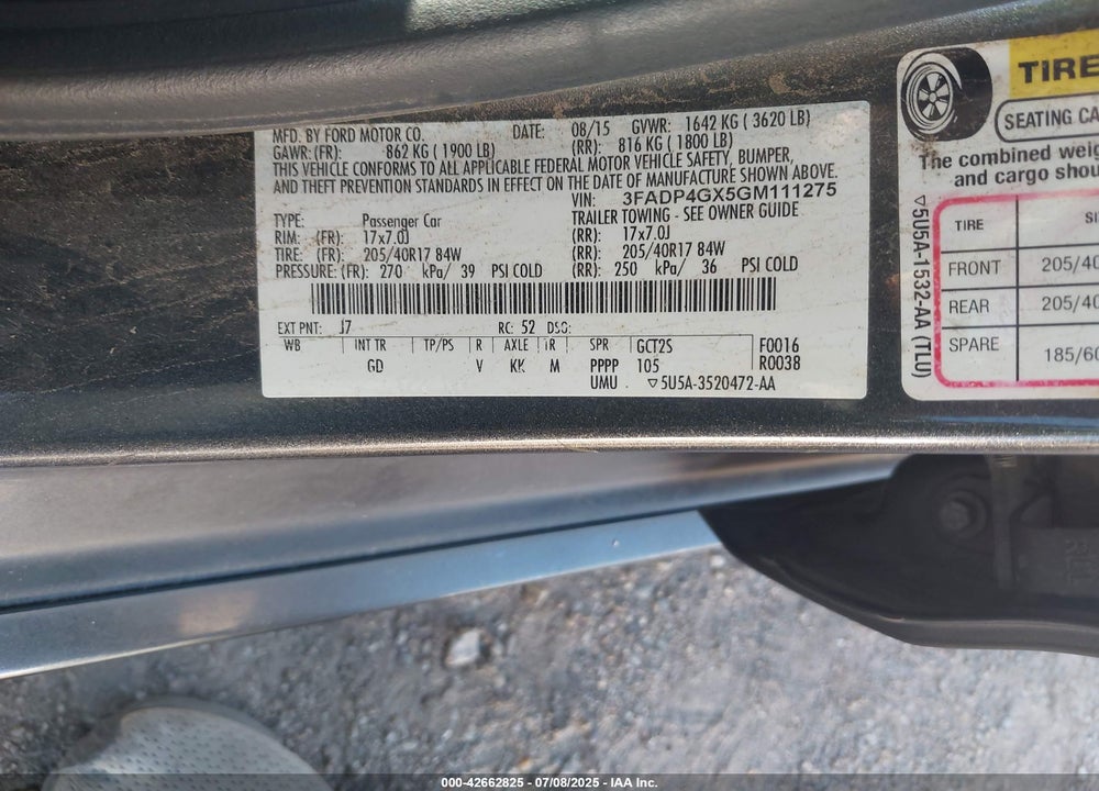 2016 FORD FIESTA VIN: 3FADP4GX5GM111275