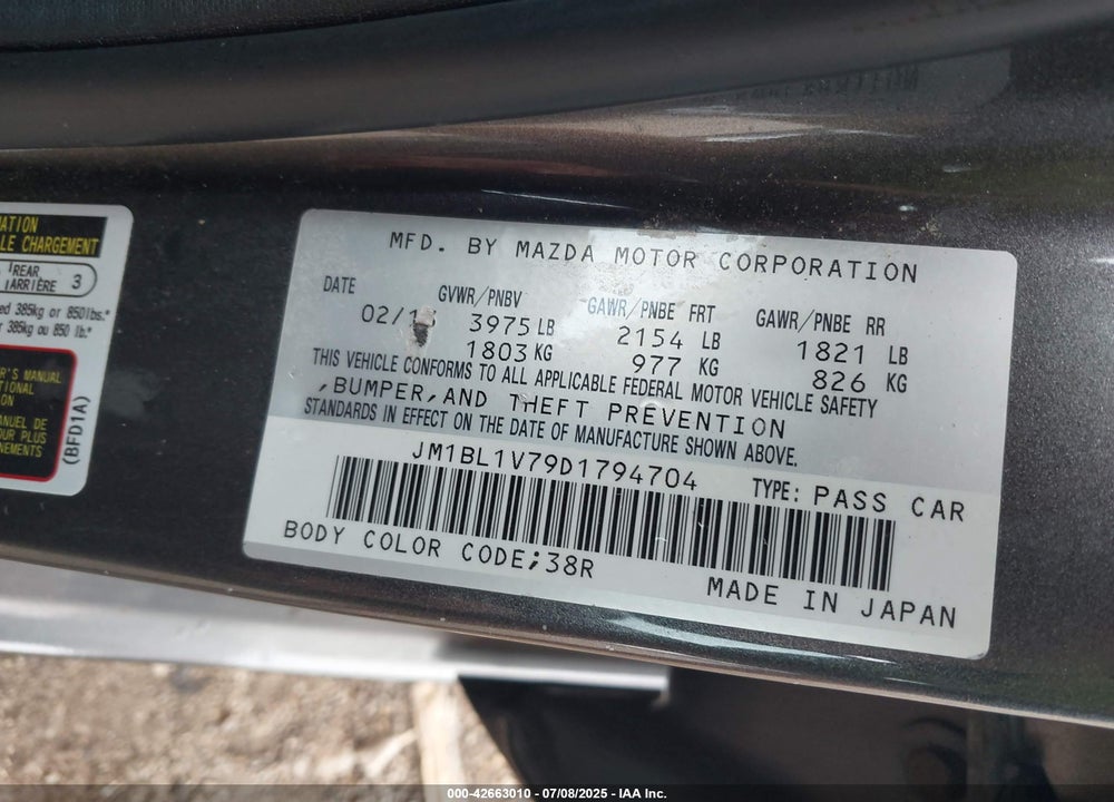 2013 MAZDA 3 I TOURING VIN: JM1BL1V79D1794704