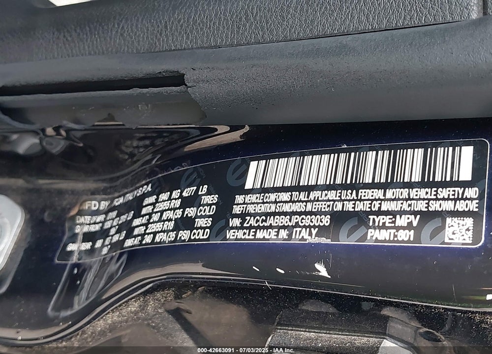 2018 JEEP RENEGADE VIN: ZACCJABB6JPG93036