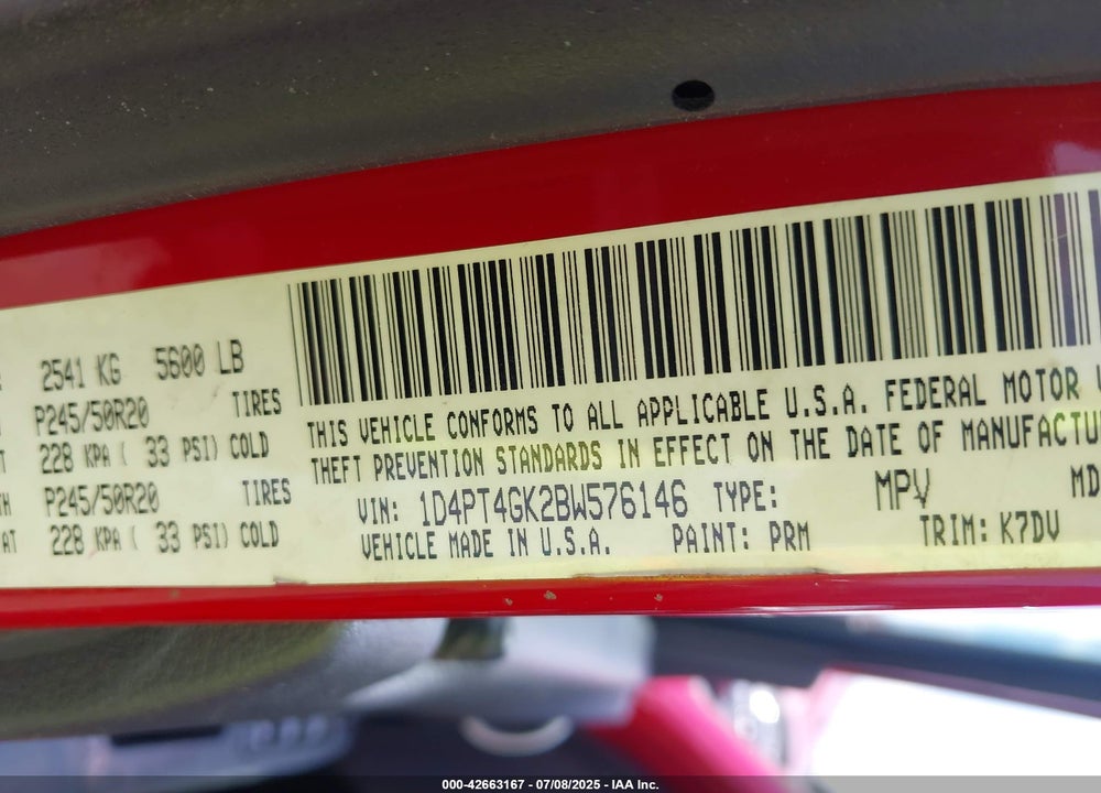 2011 DODGE NITRO VIN: 1D4PT4GK2BW576146