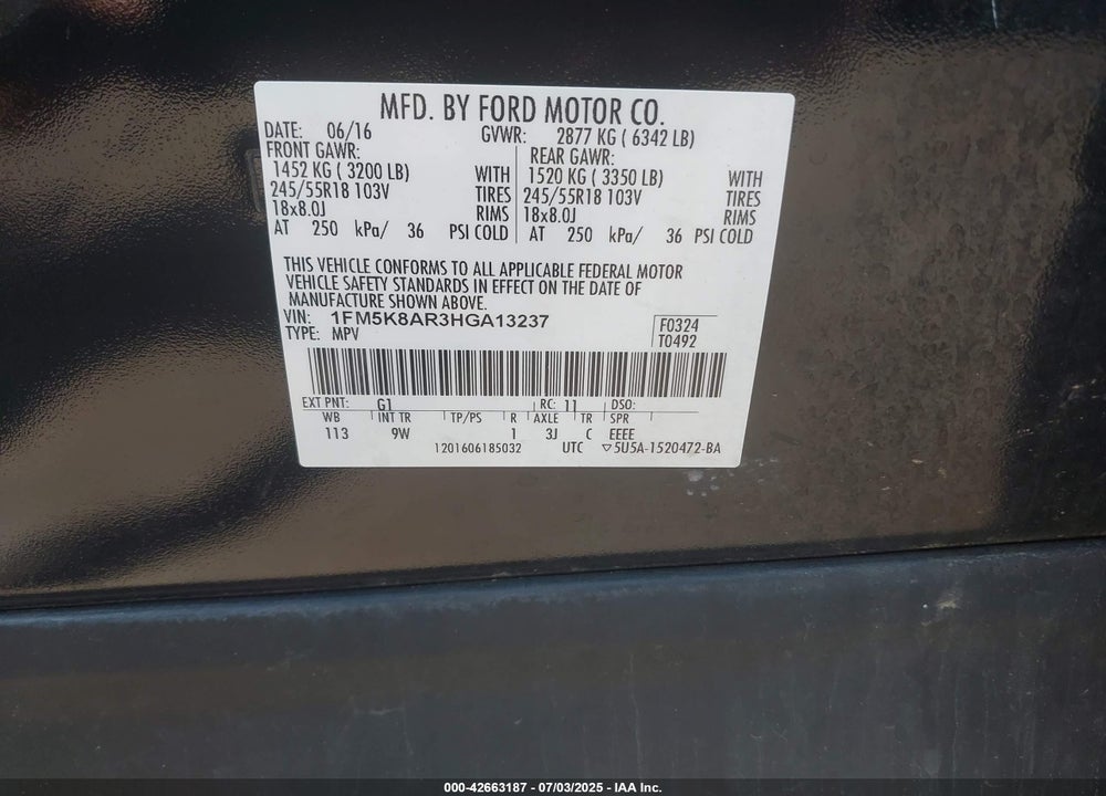 2017 FORD POLICE INTERCEPTOR SEDAN VIN: 1FM5K8AR3HGA13237