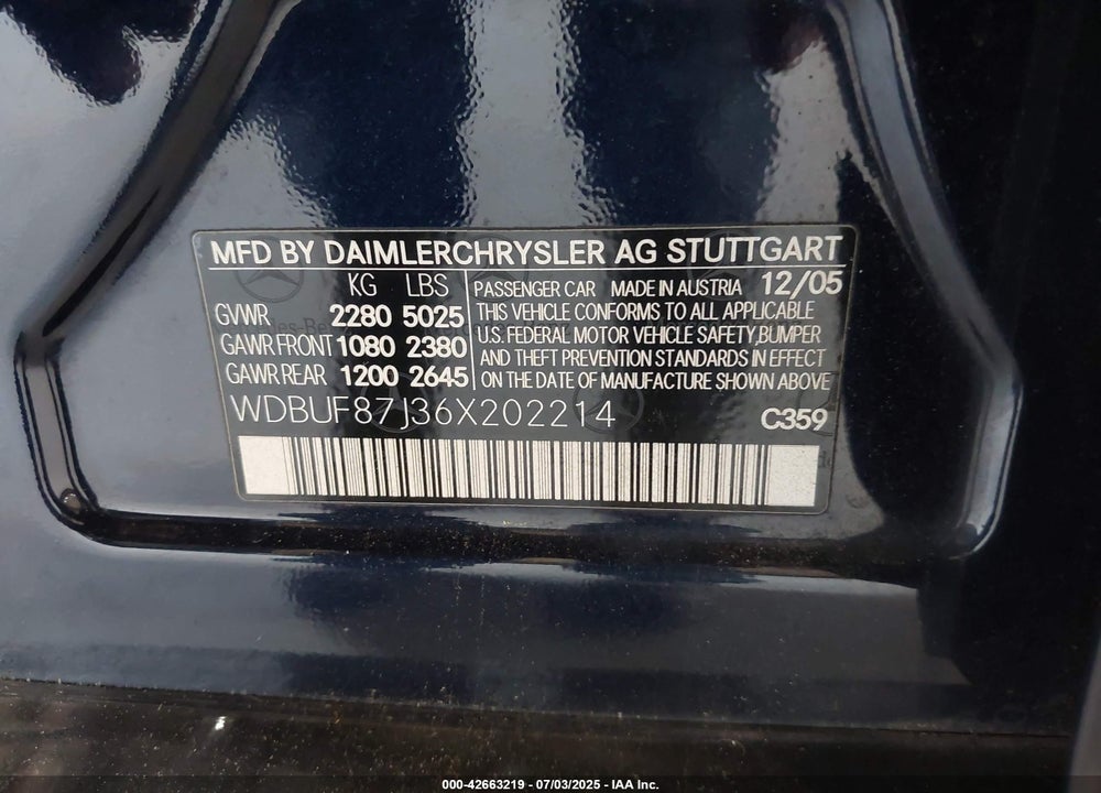 2006 MERCEDES-BENZ E 350 VIN: WDBUF87J36X202214