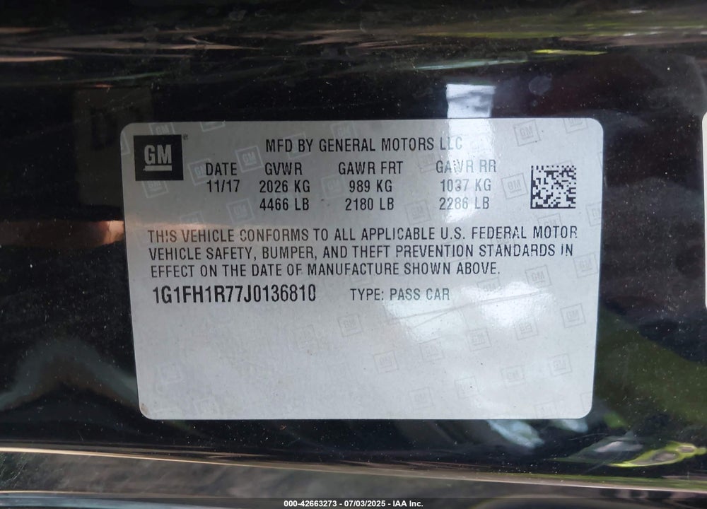 2018 CHEVROLET CAMARO VIN: 1G1FH1R77J0136810